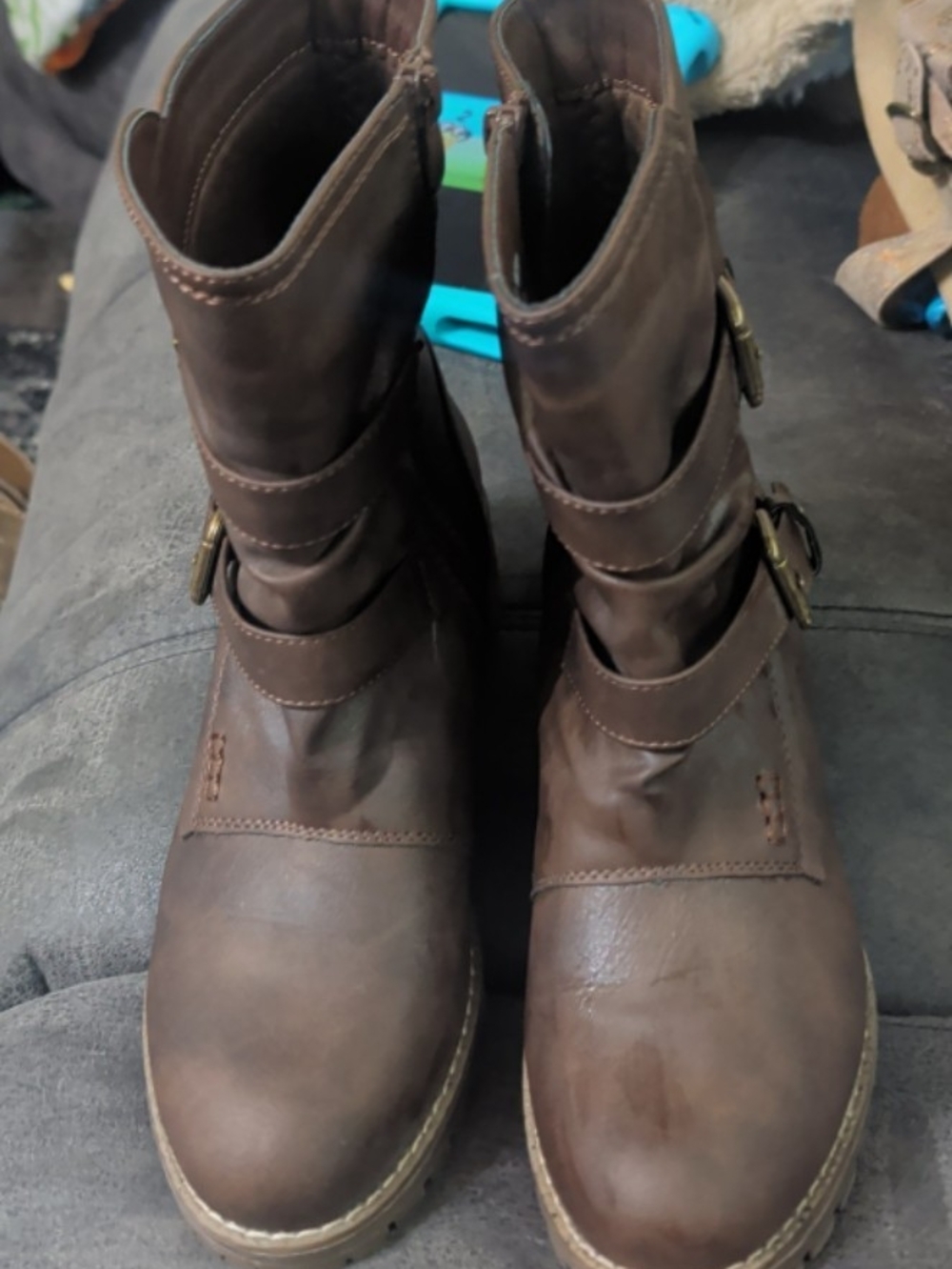 Global Win Brown Leather Zipper Ankle Boots